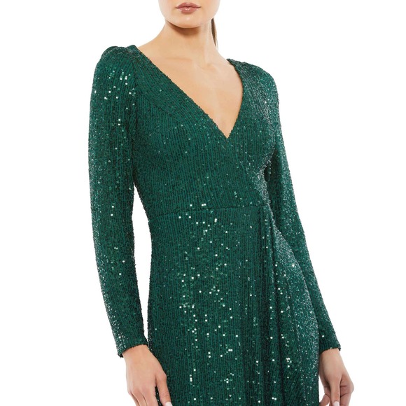 NWT IEENA FOR MAC DUGGAL 26395 Sequin Wrap Long Sleeve Evening Gown 12 - Picture 3 of 9